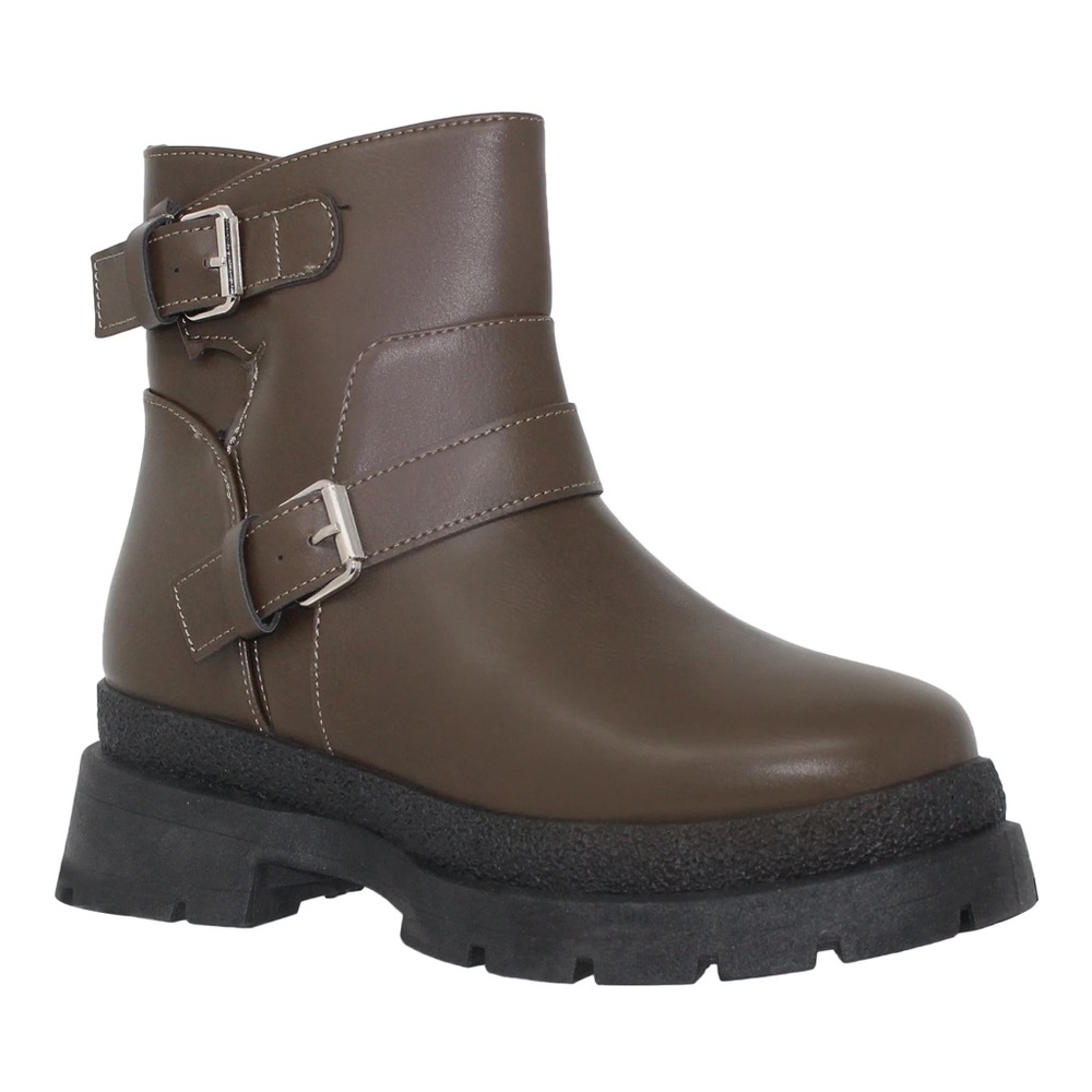 Chunky Brown Ankle Boots with Straps